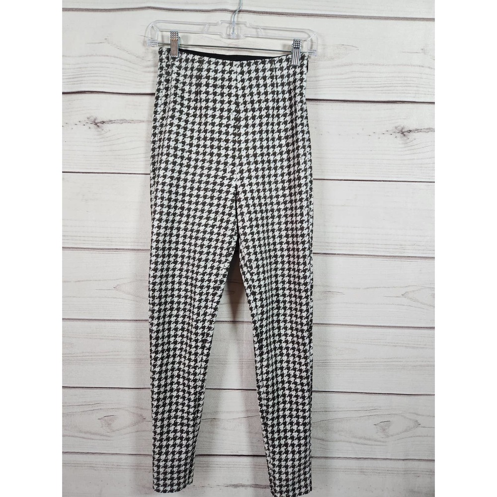 Zara Women's‎ Gray White Handstooth Print Stretch Mid Rise Skinny Pants Size XS